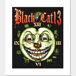 Black Cat 13 Halloween Clock Posters and Art